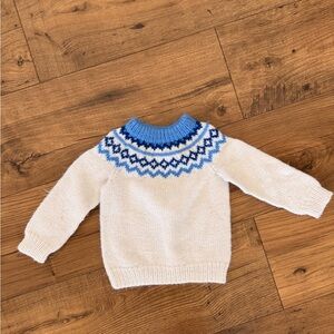 Blue and White Kids Hand Knit Sweater